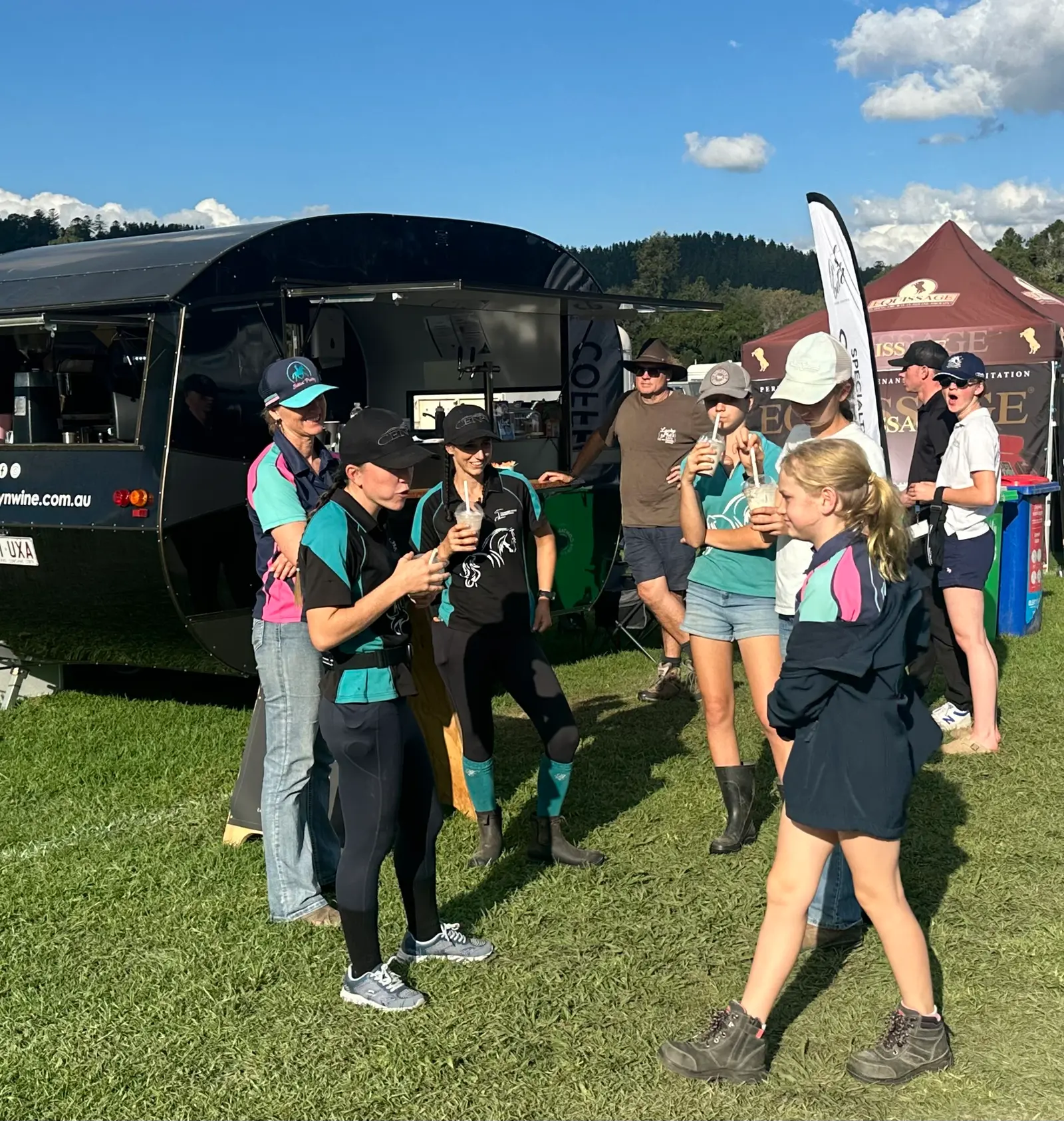 Riders and families gathered at the coffee van at the Tom Quilty championships